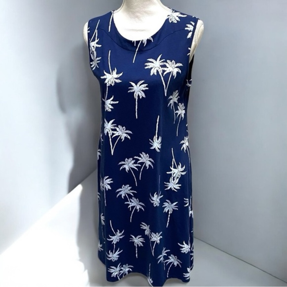 Links Navy & White Palm‎ Tree Print Pocketed Shift Dress